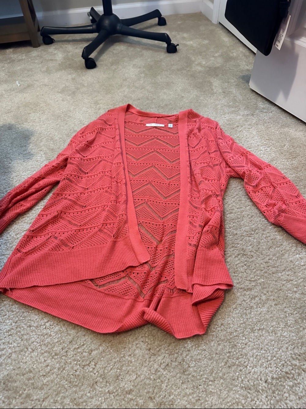Cyrus Open Knit Coral Pink Cardigan Sweater